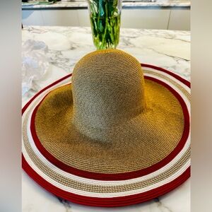 Eric Javits Straw Sun Hat with Red Band